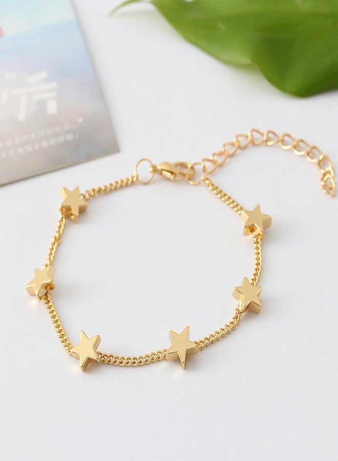 TACBSP Gold Star Charm Bracelet for Women Dainty Star Chain Bracelet Adjustable Heart Stars Link Bracelet Anklet Bracelet Jewelry for Women - Image 5